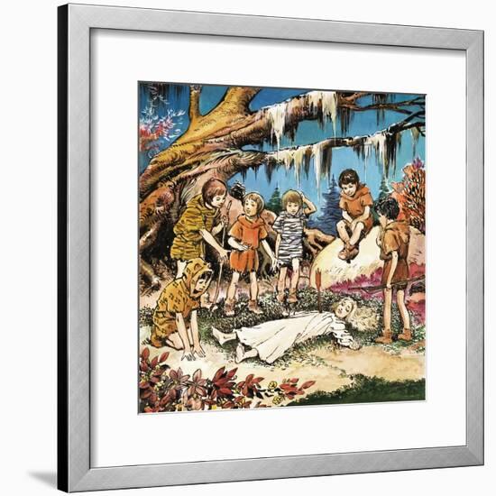 The Lost Boys' Concern for Injured Wendy, Illustration from 'Peter Pan' by J.M. Barrie-Nadir Quinto-Framed Giclee Print