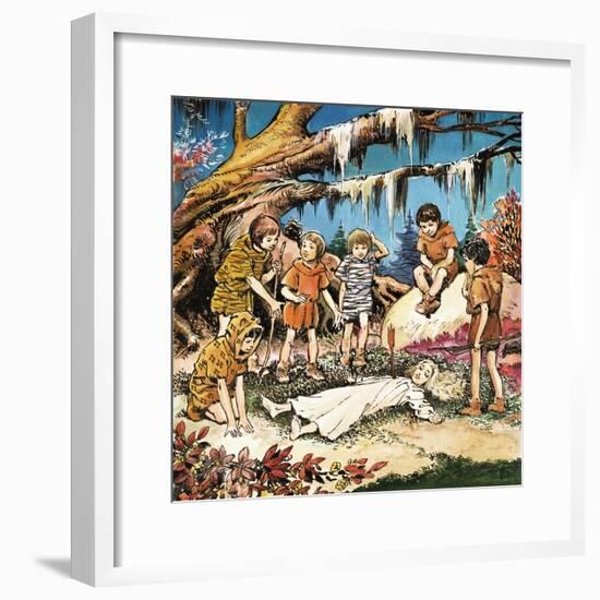 The Lost Boys' Concern for Injured Wendy, Illustration from 'Peter Pan' by J.M. Barrie-Nadir Quinto-Framed Giclee Print