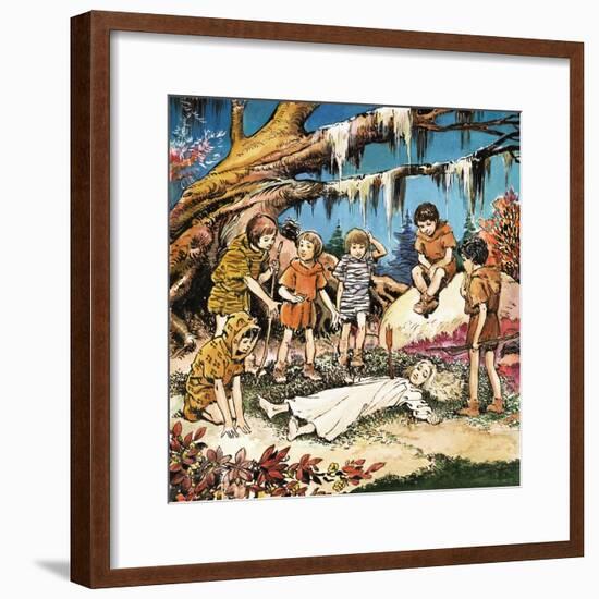 The Lost Boys' Concern for Injured Wendy, Illustration from 'Peter Pan' by J.M. Barrie-Nadir Quinto-Framed Giclee Print