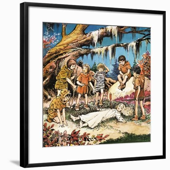 The Lost Boys' Concern for Injured Wendy, Illustration from 'Peter Pan' by J.M. Barrie-Nadir Quinto-Framed Giclee Print