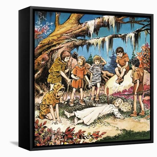 The Lost Boys' Concern for Injured Wendy, Illustration from 'Peter Pan' by J.M. Barrie-Nadir Quinto-Framed Premier Image Canvas