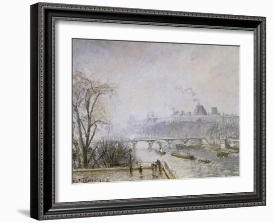 The Louvre and the Seine from the Pont Neuf, Morning Mist, 1902-Camille Pissarro-Framed Giclee Print