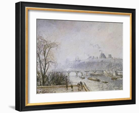 The Louvre and the Seine from the Pont Neuf, Morning Mist, 1902-Camille Pissarro-Framed Giclee Print