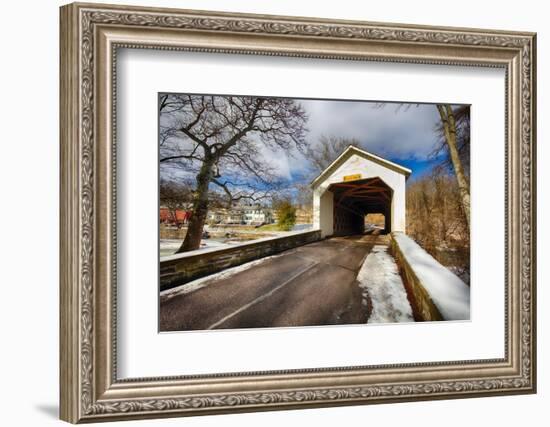 The Loux Covered Bridge in Winter, Pennsylvania-George Oze-Framed Photographic Print