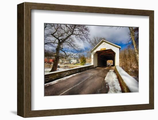 The Loux Covered Bridge in Winter, Pennsylvania-George Oze-Framed Photographic Print