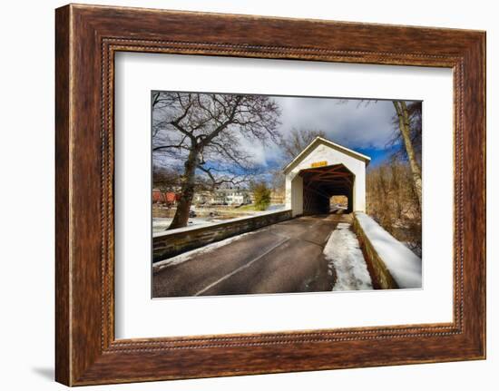 The Loux Covered Bridge in Winter, Pennsylvania-George Oze-Framed Photographic Print