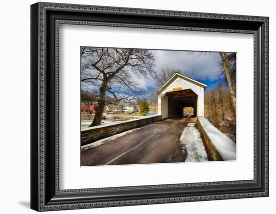 The Loux Covered Bridge in Winter, Pennsylvania-George Oze-Framed Photographic Print