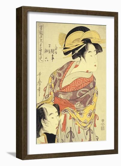 The lovers Miuraya Agemaki and Yorozuya Sukeroku oban from Jitsu kurabe iro no minakami-Kitagawa Utamaro-Framed Giclee Print