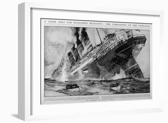 The Lusitania Sinks after Being Hit by German Torpedoes-Charles Dixon-Framed Art Print