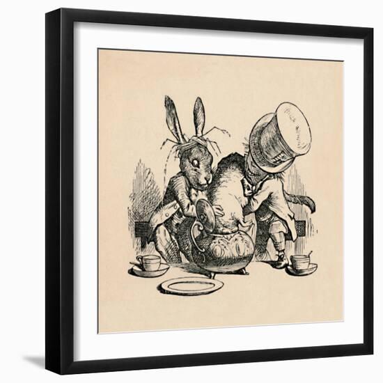 'The Mad Hatter and March hare trying to put the Dormouse into a teapot', 1889-John Tenniel-Framed Giclee Print