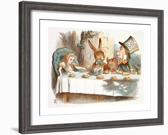 The Mad Hatter's Tea Party, 1890 (Col Version 1)-John Tenniel-Framed Art Print