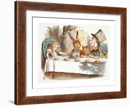 The Mad Hatter's Tea Party, 1890 (Col Version 1)-John Tenniel-Framed Art Print