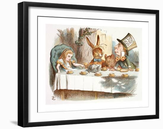 The Mad Hatter's Tea Party, 1890 (Col Version 1)-John Tenniel-Framed Art Print