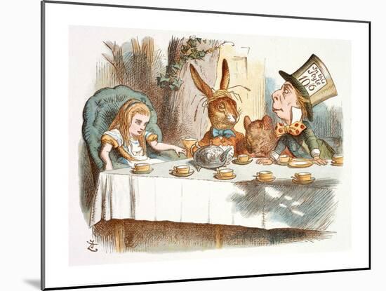 The Mad Hatter's Tea Party, 1890 (Col Version 1)-John Tenniel-Mounted Art Print