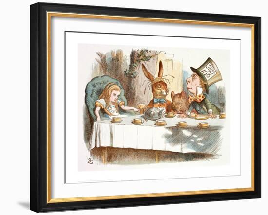 The Mad Hatter's Tea Party, 1890 (Col Version 1)-John Tenniel-Framed Art Print