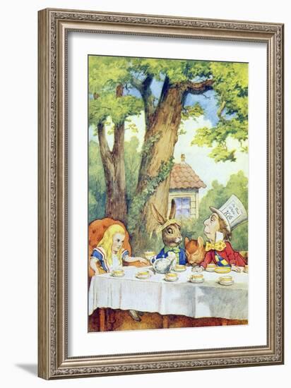 The Mad Hatter's Tea Party, Illustration from Alice in Wonderland by Lewis Carroll-John Tenniel-Framed Giclee Print