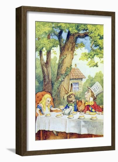 The Mad Hatter's Tea Party, Illustration from Alice in Wonderland by Lewis Carroll-John Tenniel-Framed Giclee Print