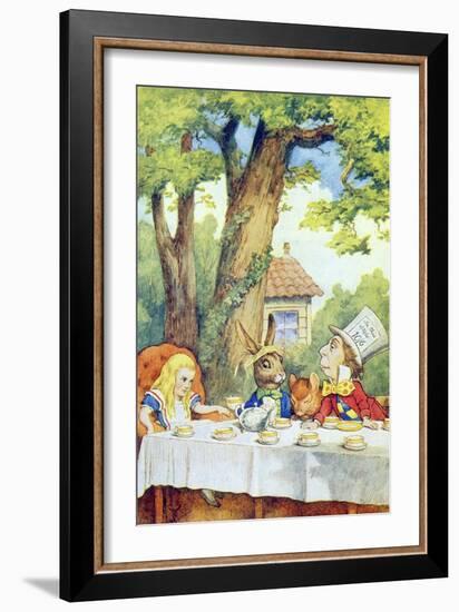 The Mad Hatter's Tea Party, Illustration from Alice in Wonderland by Lewis Carroll-John Tenniel-Framed Giclee Print