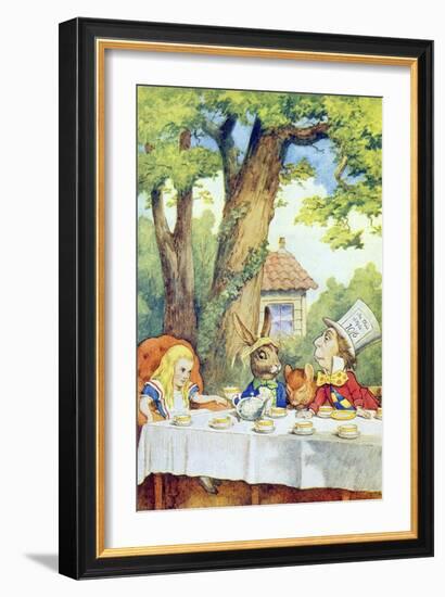 The Mad Hatter's Tea Party, Illustration from Alice in Wonderland by Lewis Carroll-John Tenniel-Framed Giclee Print