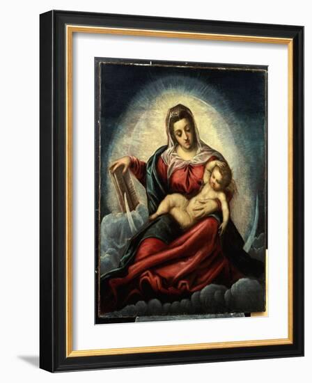 The Madonna and Child in a Mandorla on a Crescent Moon and Clouds, with the Book of Wisdom-Jacopo Robusti Tintoretto-Framed Giclee Print