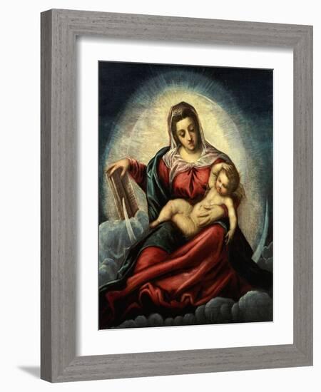 The Madonna and Child in a Mandorla on a Cresent Moon and Clouds, with the Book of Wisdom-Jacopo Robusti Tintoretto-Framed Giclee Print