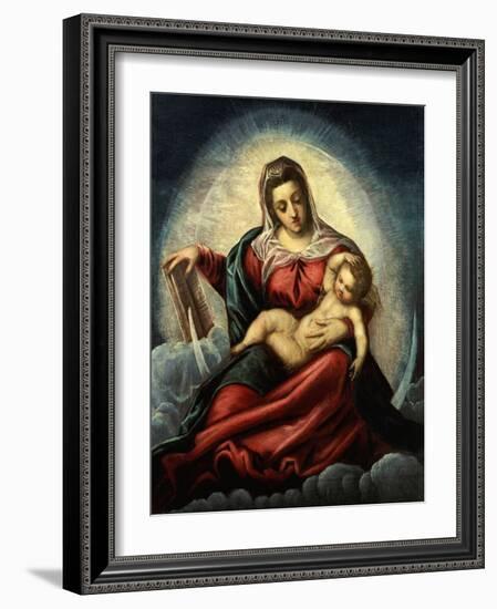 The Madonna and Child in a Mandorla on a Cresent Moon and Clouds, with the Book of Wisdom-Jacopo Robusti Tintoretto-Framed Giclee Print
