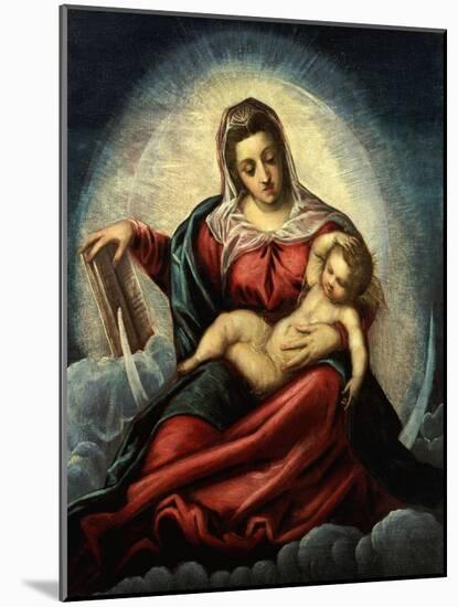 The Madonna and Child in a Mandorla on a Cresent Moon and Clouds, with the Book of Wisdom-Jacopo Robusti Tintoretto-Mounted Giclee Print