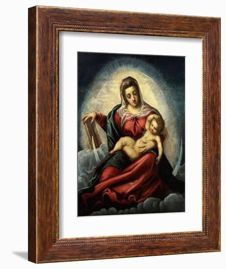 The Madonna and Child in a Mandorla on a Cresent Moon and Clouds, with the Book of Wisdom-Jacopo Robusti Tintoretto-Framed Giclee Print