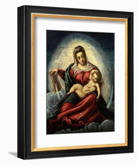 The Madonna and Child in a Mandorla on a Cresent Moon and Clouds, with the Book of Wisdom-Jacopo Robusti Tintoretto-Framed Giclee Print