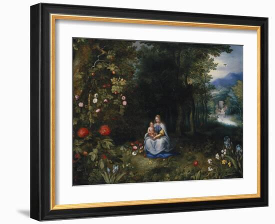 The Madonna and Child in a Wooded River Landscape-Jan Brueghel the Elder-Framed Giclee Print