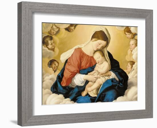 The Madonna and Child in Glory with Cherubs-Giovanni Battista Salvi da Sassoferrato-Framed Giclee Print