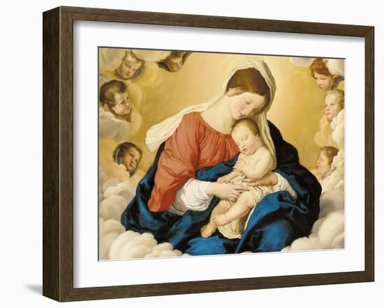 The Madonna and Child in Glory with Cherubs-Giovanni Battista Salvi da Sassoferrato-Framed Giclee Print