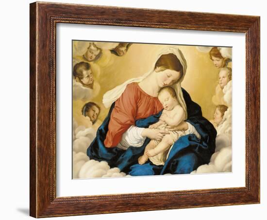 The Madonna and Child in Glory with Cherubs-Giovanni Battista Salvi da Sassoferrato-Framed Giclee Print