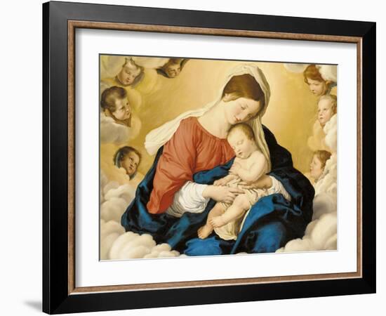 The Madonna and Child in Glory with Cherubs-Giovanni Battista Salvi da Sassoferrato-Framed Giclee Print