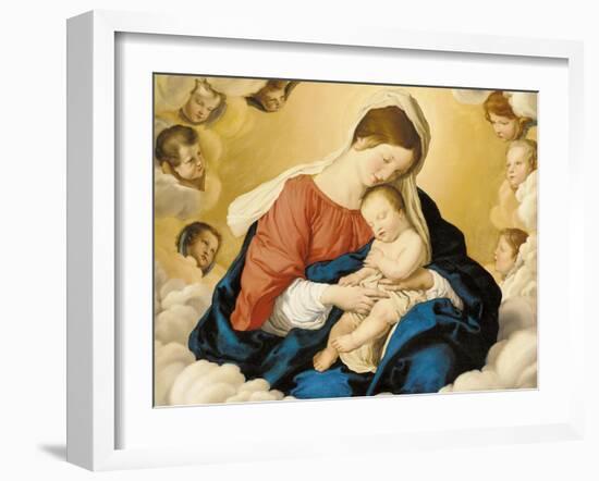 The Madonna and Child in Glory with Cherubs-Giovanni Battista Salvi da Sassoferrato-Framed Giclee Print