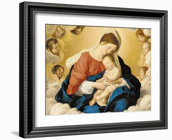 The Madonna and Child in Glory with Cherubs-Giovanni Battista Salvi da Sassoferrato-Framed Giclee Print