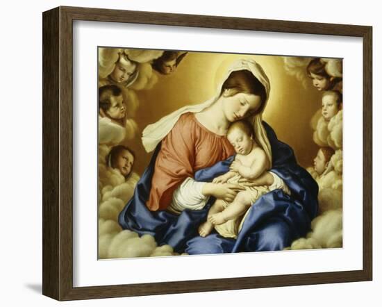 The Madonna and Child in Glory with Cherubs-Giovanni Battista Salvi da Sassoferrato-Framed Giclee Print