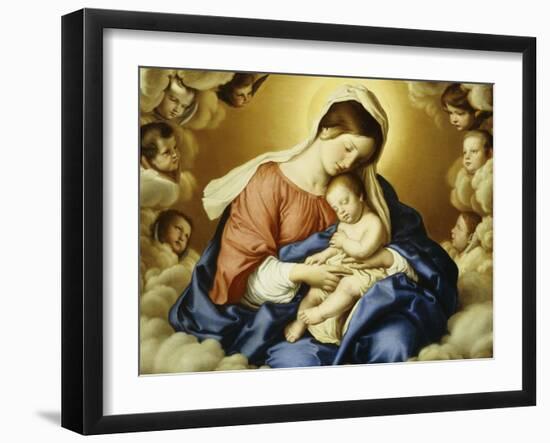 The Madonna and Child in Glory with Cherubs-Giovanni Battista Salvi da Sassoferrato-Framed Giclee Print