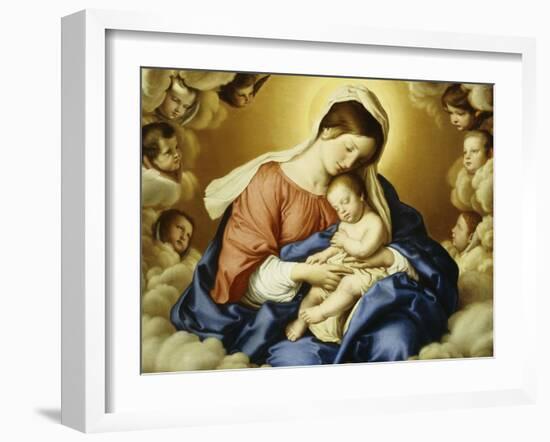 The Madonna and Child in Glory with Cherubs-Giovanni Battista Salvi da Sassoferrato-Framed Giclee Print