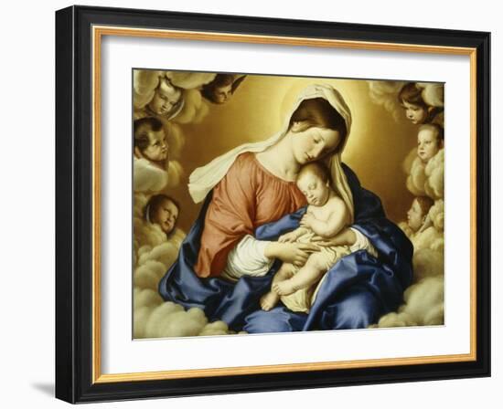 The Madonna and Child in Glory with Cherubs-Giovanni Battista Salvi da Sassoferrato-Framed Giclee Print