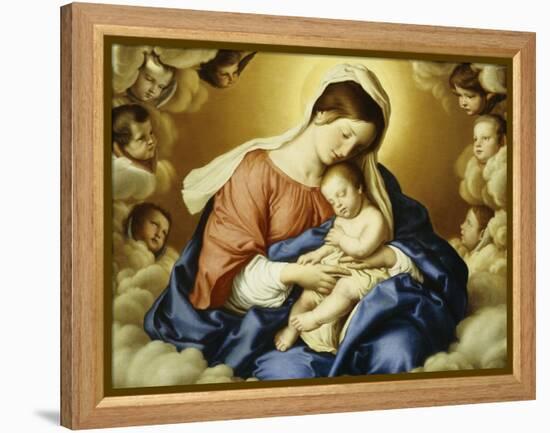 The Madonna and Child in Glory with Cherubs-Giovanni Battista Salvi da Sassoferrato-Framed Premier Image Canvas