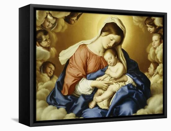 The Madonna and Child in Glory with Cherubs-Giovanni Battista Salvi da Sassoferrato-Framed Premier Image Canvas