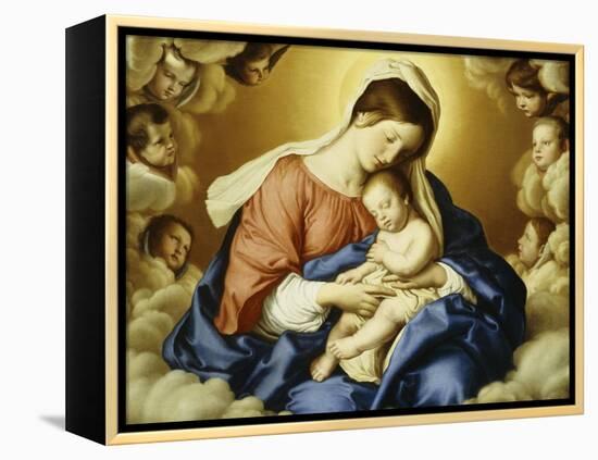 The Madonna and Child in Glory with Cherubs-Giovanni Battista Salvi da Sassoferrato-Framed Premier Image Canvas