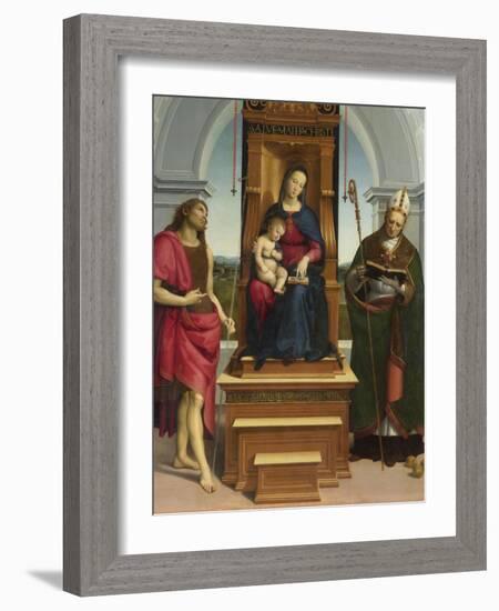 The Madonna and Child with Saint John the Baptist and Saint Nicholas of Bari, 1505-Raphael-Framed Giclee Print