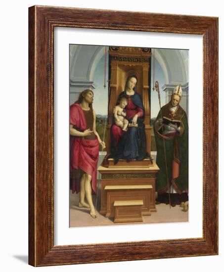 The Madonna and Child with Saint John the Baptist and Saint Nicholas of Bari, 1505-Raphael-Framed Giclee Print