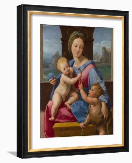 The Madonna and Child with the Infant Baptist (The Garvagh Madonn), Ca 1509-1510-Raphael-Framed Giclee Print