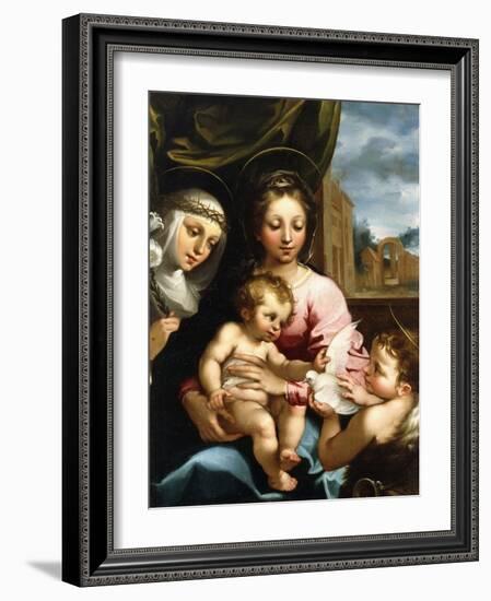 The Madonna and Child with the Infant Saint John the Baptist and Saint Catherine of Siena, C.1597-1-Rutilio Manetti-Framed Giclee Print