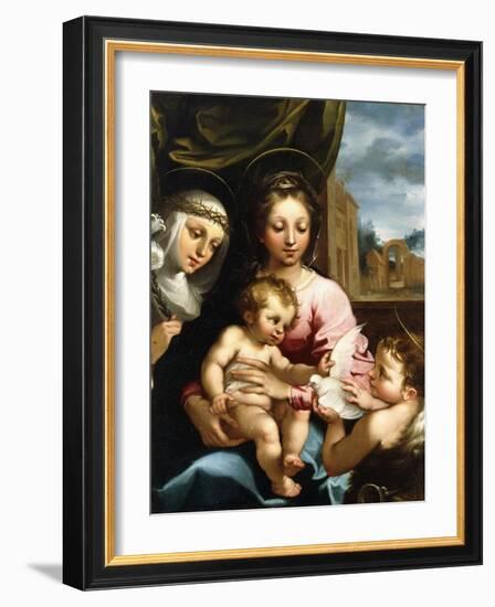 The Madonna and Child with the Infant Saint John the Baptist and Saint Catherine of Siena, C.1597-1-Rutilio Manetti-Framed Giclee Print