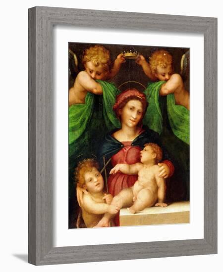 The Madonna and Child with the Infant Saint John the Baptist and Two Angels, C.1512 (Oil on Panel)-Giovanni Battista Rosso Fiorentino-Framed Giclee Print