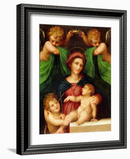 The Madonna and Child with the Infant Saint John the Baptist and Two Angels, C.1512 (Oil on Panel)-Giovanni Battista Rosso Fiorentino-Framed Giclee Print